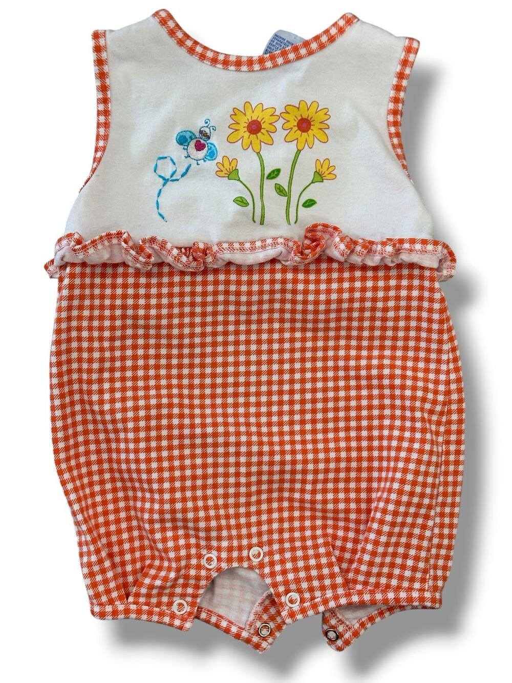 Vintage Gingham and flower bubble romper 12M